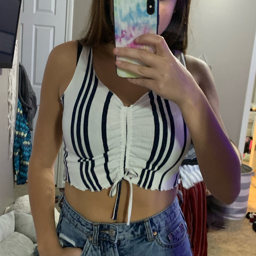 White crop top with black stripes
